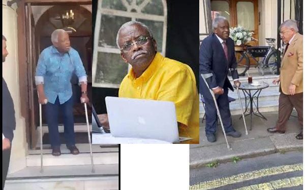 Health Scare: Amama Mbabazi Seen in Distress as he Leaves London Hotel with Support